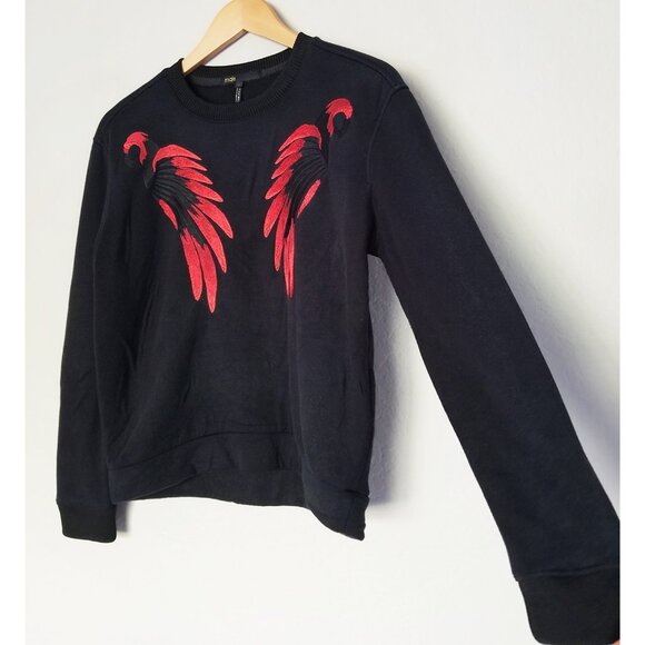 Maje Tonnerre Rouge Wing Embroidered Bird Sweatshirt Top Black S $220 Crewneck - Picture 8 of 16